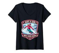 Mujer Just A Girl Who Loves Skiing Ski Resort Womens Quote Camiseta Cuello V