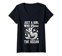 Mujer Just A Girl Who Loves The Ocean - Playa Divertida para Mujer Camiseta Cuello V