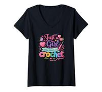 Mujer Just a Girl Who Loves to Crochet Funny Cute Crochet Camiseta Cuello V