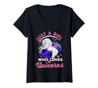 Mujer Just A Girl Who Loves Unicorns Funny Unicorn Lover For Girl Camiseta Cuello V