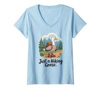 Mujer Just a Hiking Goose Funny Senderismo Camping Naturaleza Aventura Camiseta Cuello V