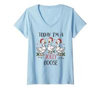 Mujer Just a Jolly Goose Silly Christmas Festive Goose on Loose Camiseta Cuello V