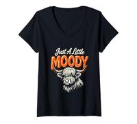Mujer Just A Little Moody Highland Cows Cow Lover Mujeres Chicas Camiseta Cuello V