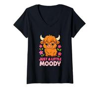 Mujer Just A Little Moody Highland Cows Cow Lover Mujeres Chicas Camiseta Cuello V