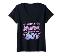Mujer Just a Nurse Born in The 80s Retro Vintage Nursing RN LPN Camiseta Cuello V