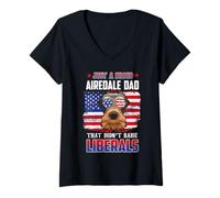 Mujer Just A Proud Airedale Dad Merica Dog Sunglasses 4th Of July Camiseta Cuello V