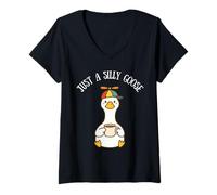 Mujer Just A Silly Goose On The Loose Funny Meme Niños Niñas Camiseta Cuello V