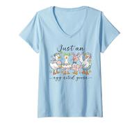 Mujer Just An Egg-citado Goose Cute Easter Bunny Duck Family Spring Camiseta Cuello V