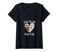Mujer Just Books and Cats Lectura Amante de los Gatos Gato Camiseta Cuello V