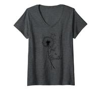 Mujer Just Breathe Dandelion Butterfly Inspirational Boho Floral Camiseta Cuello V