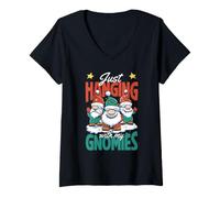 Mujer Just Hanging with My Gnomies Merry Christmas gnomos Pijamas Navidad Camiseta Cuello V