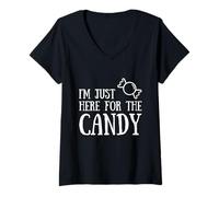 Mujer Just Here For The Candy Sweets Halloween Trick Treat Camiseta Cuello V