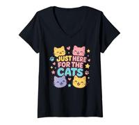 Mujer Just Here for The Cats - Camisa Linda Kawaii Kitty Lover Animal Camiseta Cuello V
