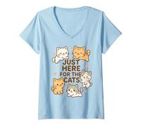 Mujer Just Here for The Cats, Kawaii, Amante de los Gatitos, Divertidos Gatos, mamá y papá Camiseta Cuello V