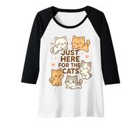 Mujer Just Here for The Cats, Kawaii, Amante de los Gatitos, Divertidos Gatos, mamá y papá Camiseta Manga Raglan