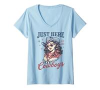 Mujer Just Here For The Cowboys Retro Western Style Camiseta Cuello V