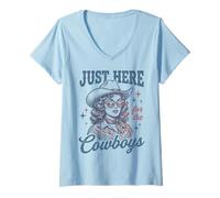 Mujer Just Here For The Cowboys Retro Western Vibes Camiseta Cuello V