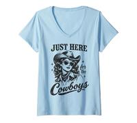 Mujer Just Here For The Cowboys Retro Western Vibes Camiseta Cuello V