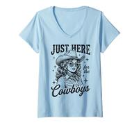 Mujer Just Here For The Cowboys Retro Western Vibes Camiseta Cuello V