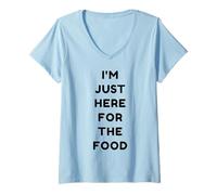 Mujer Just Here For The Food Funny Retro Día de Acción de Gracias Pavo Camiseta Cuello V
