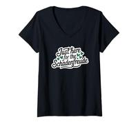 Mujer Just Here for the Schadenfreude German Joke Camiseta Cuello V