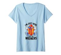 Mujer Just Here For The Wieners, Funny Hot Dog, 4 de julio Camiseta Cuello V
