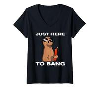 Mujer Just Here to Bang Fireworks Artificial pirotécnico 4th of July Camiseta Cuello V