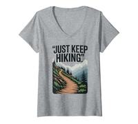 Mujer Just Keep Senderismo Sendero Montaña Naturaleza A Camiseta Cuello V