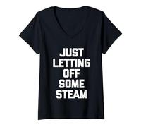 Mujer Just Letting Off Some Steam - Divertido Dicho Entrenamiento Muscular Gimnasio Camiseta Cuello V