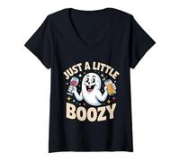 Mujer Just Little Boozy Disfraz de Fantasma de Halloween Camiseta Cuello V