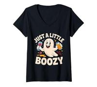 Mujer Just Little Boozy Disfraz de Fantasma de Halloween Camiseta Cuello V