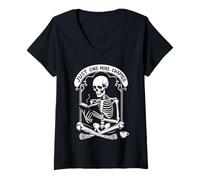 Mujer Just One More Chapter Skeleton Coffee Books Fiesta de Halloween Camiseta Cuello V