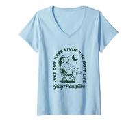 Mujer Just out Here Living The Ruff Life Stay Pawsitive Cowboy Dog Camiseta Cuello V
