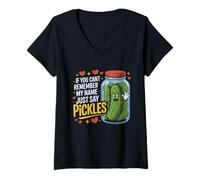 Mujer Just Say Pickles Funny Pickle Jar Pun Design Camiseta Cuello V