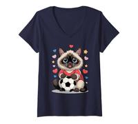 Mujer Just Soccer Cat Girl a la Que le encantan los goles de Birman Mom Hearts Kids Camiseta Cuello V
