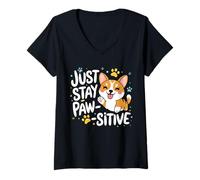 Mujer Just Stay Pawsitive Puppy Kitty Paw Pet Cat Dog Hombres Mujeres Camiseta Cuello V