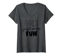 Mujer Just Wanna Fun, Estilo de Fiesta Nocturna para Chicas Camiseta Cuello V
