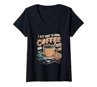 Mujer Just Want Drink Coffee Crochet Stuff Entusiastas del Ganchillo Camiseta Cuello V