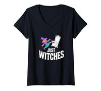 Mujer Just Witches Bruja Feminista Halloween Camiseta Cuello V