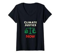 Mujer Justicia climática Ahora - Declaración de concientización Camiseta Cuello V
