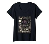 Mujer Justificablemente Furioso Cuervo Anti Patriarcado Goth Nouveau Art Camiseta Cuello V