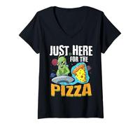 Mujer Justo Aquí Para La Pizza: El Último Alienígena Ovni Camiseta Cuello V