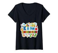 Mujer K es para niños y niñas de jardín de infantes para maestros de vuelta a la escuela Camiseta Cuello V