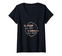 Mujer K-Pop All Day K-Drama All Night Divertido diseño Coreano Camiseta Cuello V