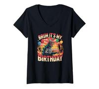 Mujer Kaiju Fiesta de cumpleaños Japón Monstruo Dinosaurio Es Mi Cumpleaños Camiseta Cuello V