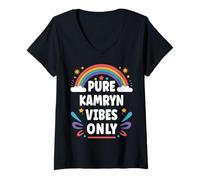 Mujer KAMRYN Vibes Only Cute Retro Girls KAMRYN Name Camiseta Cuello V