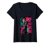 Mujer Kanji de Street Warrior Girl Camiseta Cuello V