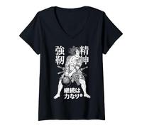 Mujer Kanji japonés con Pesas Rusas Samurai Warrior Gym Camiseta Cuello V