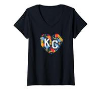Mujer Kansas City KC Plaza Lights Festive Christmas Heart Camiseta Cuello V
