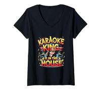Mujer Karaoke King Is In The House Camiseta Cuello V